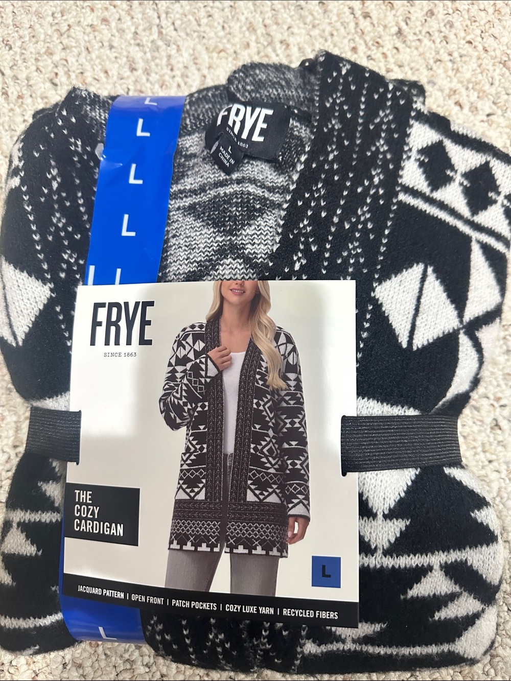 FRYE Black and White Geometric Cozy Cardigan